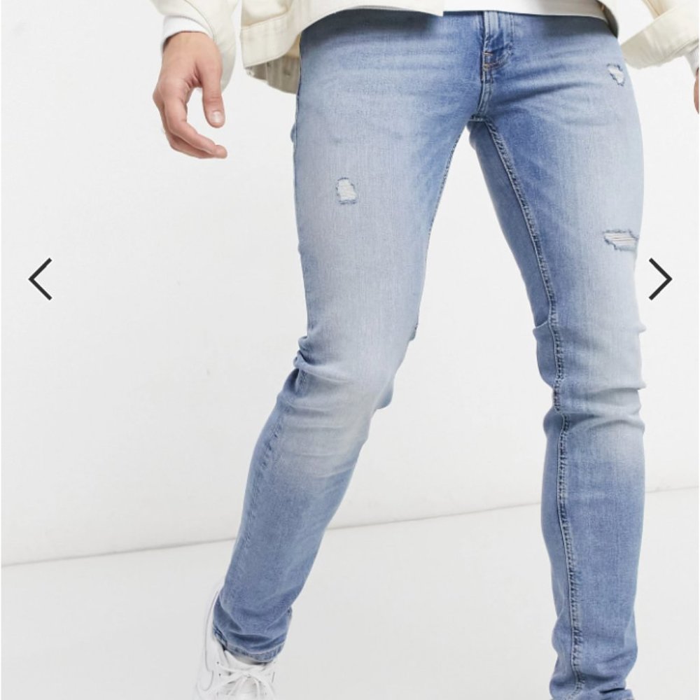Jack & Jones Intelligence Liam Skinny Jeans With Small Rips In Light Blue